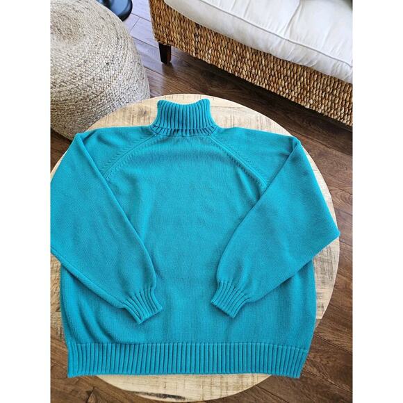 Lands' End Turtleneck 100% Cotton Sweater Women's Size XL Teal Blue Made in USA - Picture 3 of 8